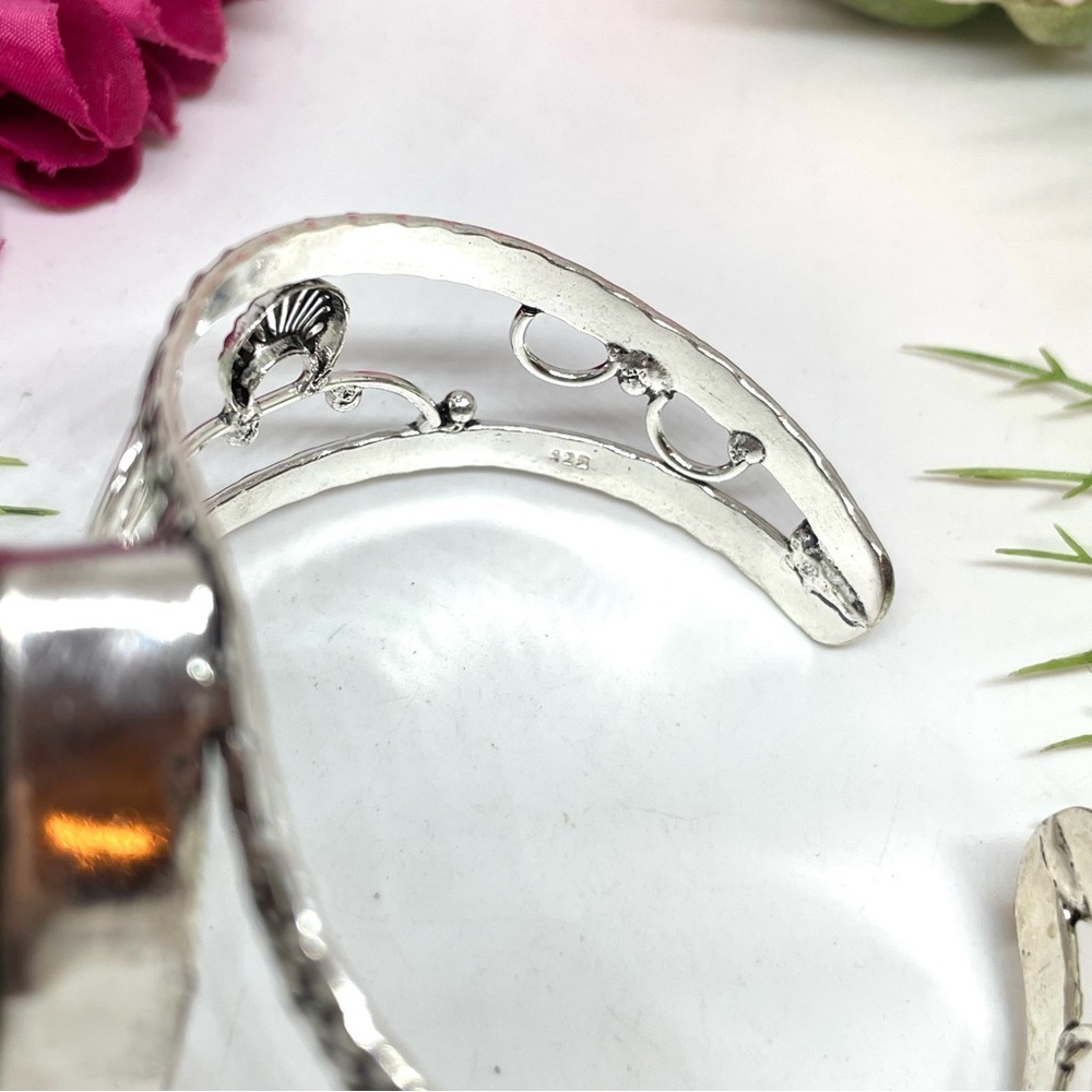 NEW⚜️STERLING SILVER Smoky Quartz Ornate Cuff Bracelet - Picture 4 of 9